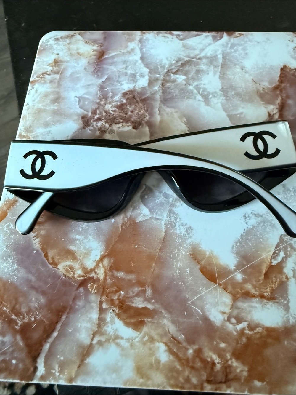 White Designer-Style Sunglasses with Black Accents